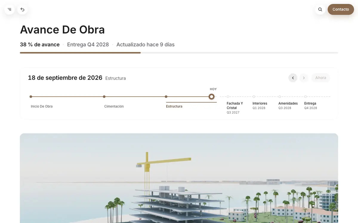 Línea de tiempo del avance de obra de Zigurat